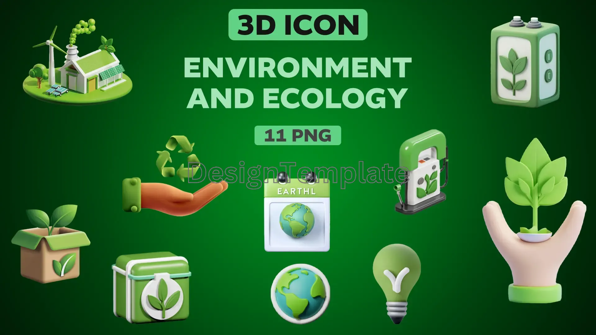 Eco-Friendly 3D Icons Sustainable World Elements Pack image
